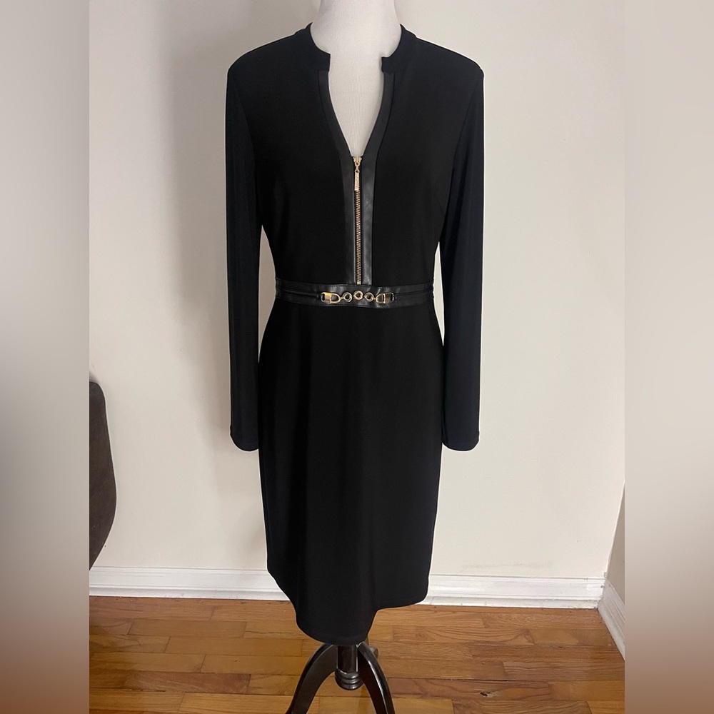 Gorgeous Joseph Ribkoff Black Long Sleeve Dress with Gold Zipper